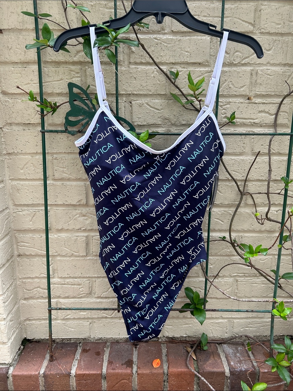 Nautica Navy One-Piece Swimsuit with White Logo Trim